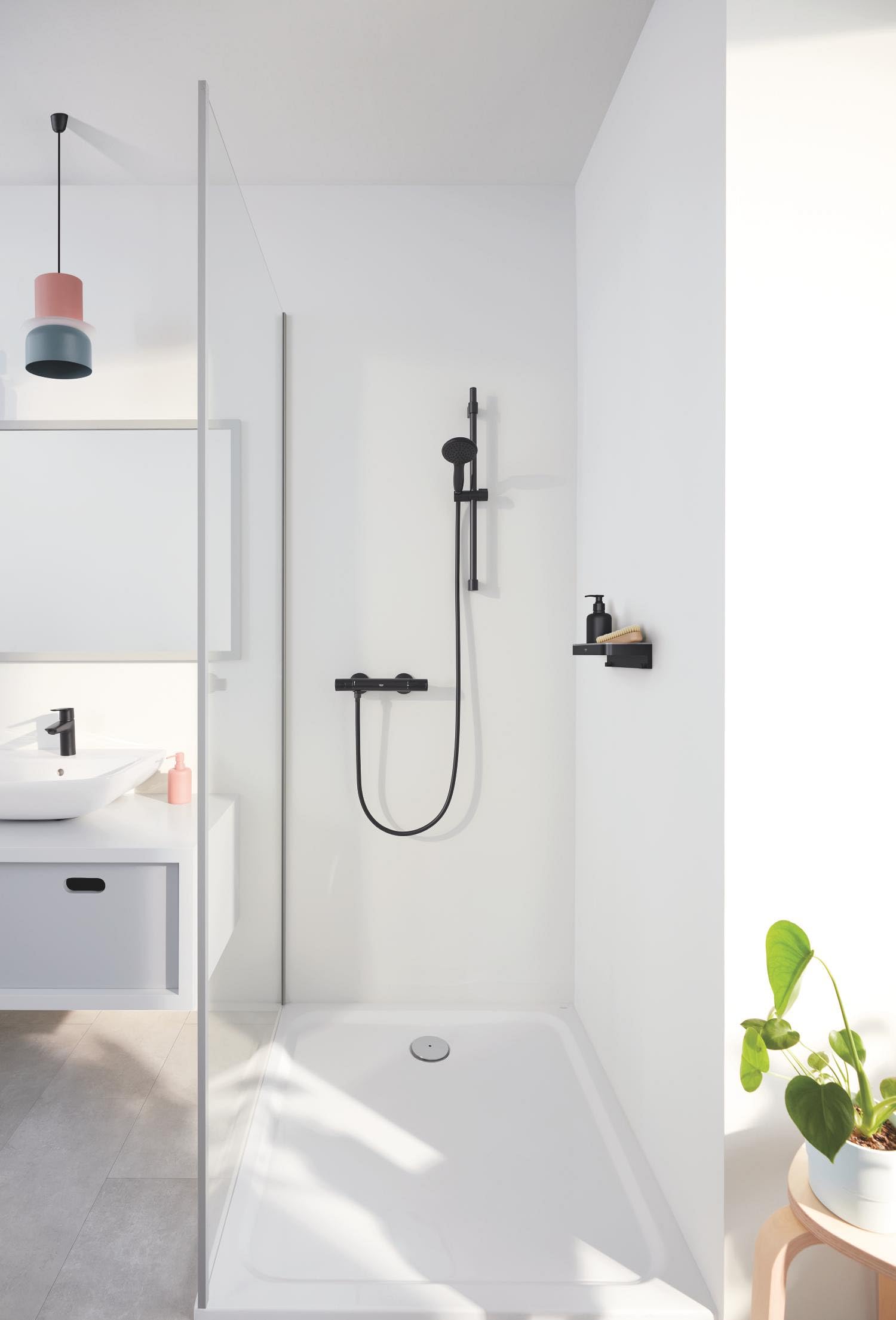 GROHE Vitalio Start 110 Conjunto de barra de ducha (2 chorros, barra de ducha 900 mm, ahorro de agua), negro mate 269542431