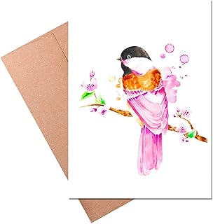 Bird Lover Chickadee Greeting Card, Mothers' day card, Birthday Card, Colorful Note Card, Watercolor Greeting Card, Hand-Painted Get Well Card, Bird Gift Idea, Blank card with envelop included