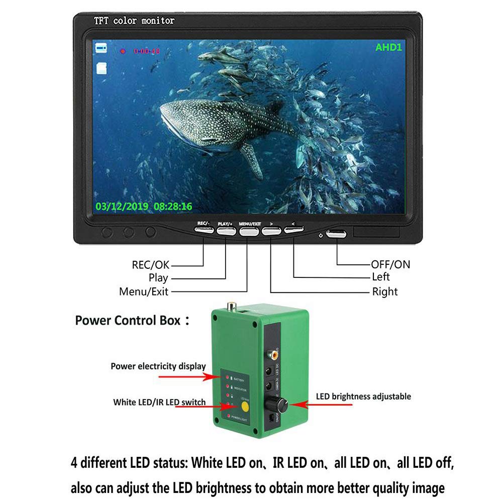 Dilwe Telecamera da pesca subacquea DVR subacquea Fish Finder IR Lights1000 TVL Monitor portatile Angel Videocamera con scatola