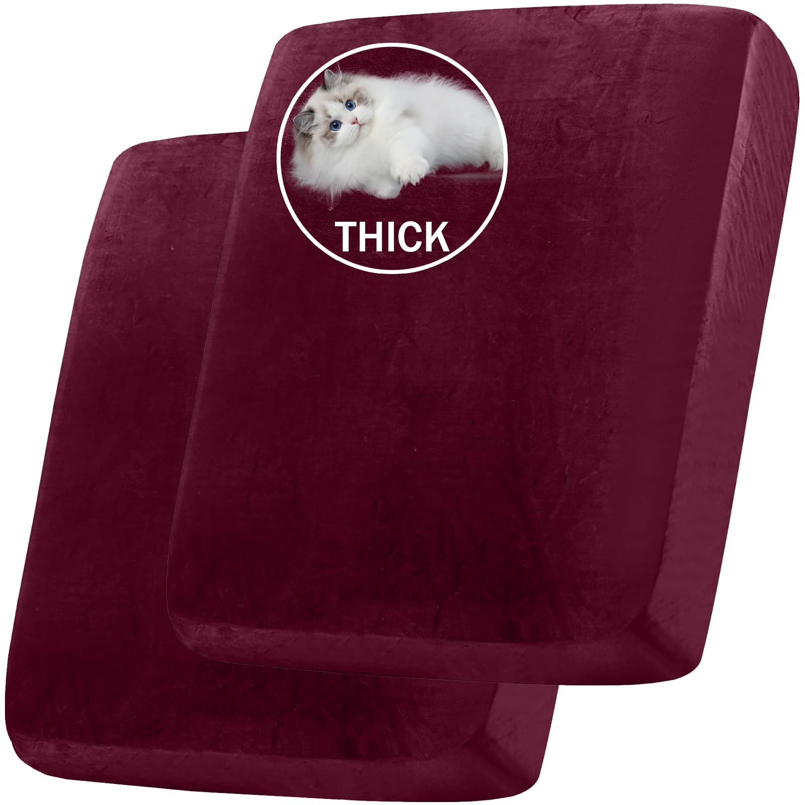 BXFUL Stretch Velvet Sofa Seat Cushion Cover, Removable Sofa Couch Covers with Elastic Bottom, Washable Furniture Slipcovers Protector for Kids and Pets (2PC Large 1-Seater,Wine Red) — image 1
