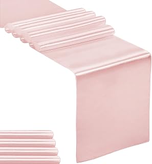 5-Pack Satin Table Runner Rose Gold 12 x 108 inches Long, Table Runners for Wedding, Birthday Parties, Banquets Decorations(5 Pack, 12x108 Inch, Rose Gold)
