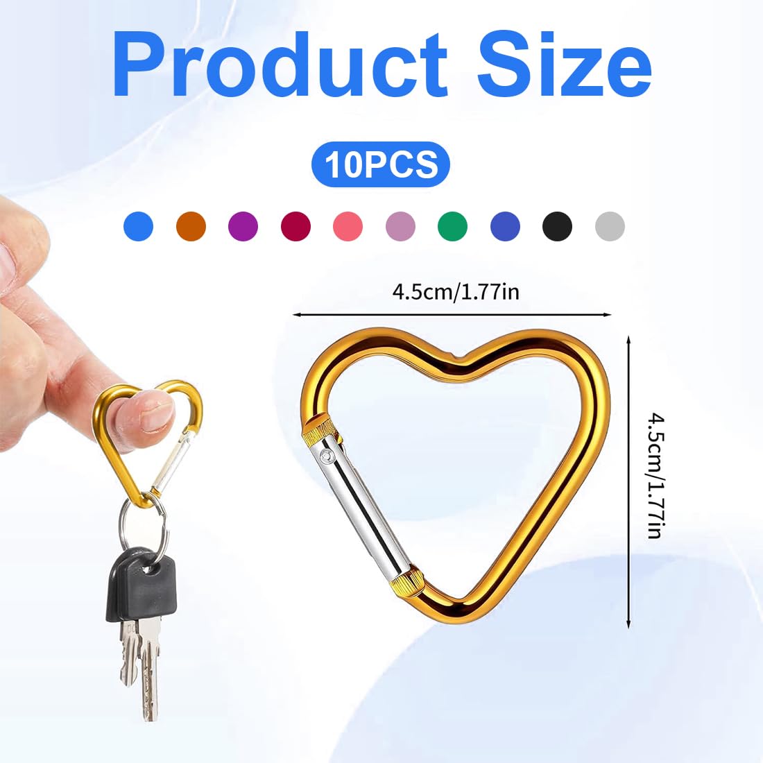 10 Pezzi Moschettoni a Forma di Cuore in Alluminio Leggero e Robusto per Campeggio Pesca Escursionismo Viaggi Portachiavi Accessori Estivi Sicuro - 2
