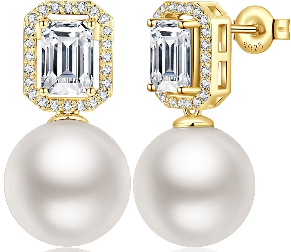 jiamiaoi 18 Karat Weißgold plattiert Perlenohrringe Silber 925 Hängend Ohrringe Silber Perlen Hängend Damen Ohrringe Perle mit Stein 4A+ Zirkonia