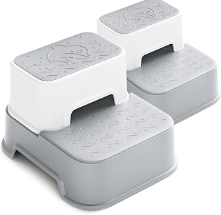 WIIFO 2 Step Toddler Stool (2 Pack Grey) - Slip Resistant for Potty Training, Bathroom Sink, Kitchen & Toilet Steps