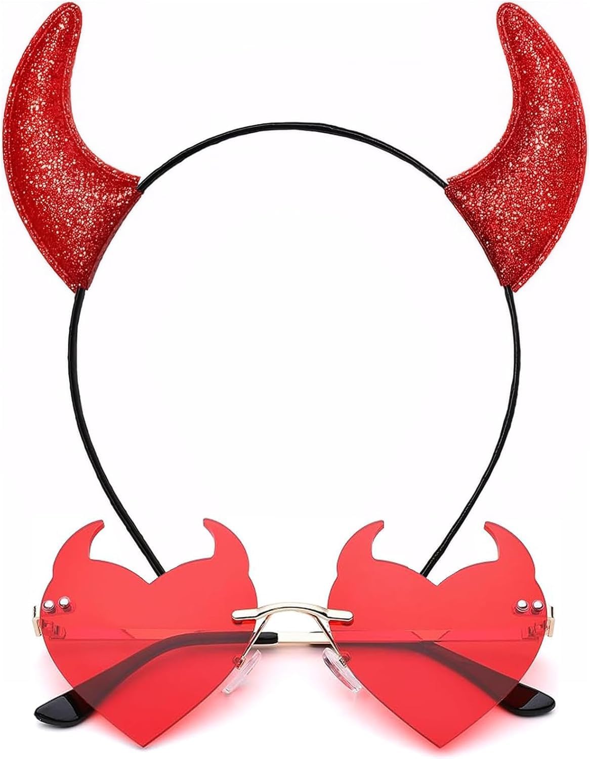 ZEYER Halloween Devil Horns Headband and Sunglasses Halloween Costume Set - Red Horns Headband, Glitter Ears Headpiece, Dress Cosplay Accessories