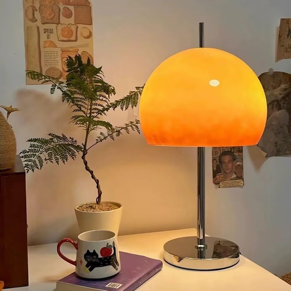 Lámpara de Mesa de Cristal en Forma de Seta con Pantalla Naranja degradada, luz Nocturna Regulable Junto a la Cama, decoración acogedora for el hogar