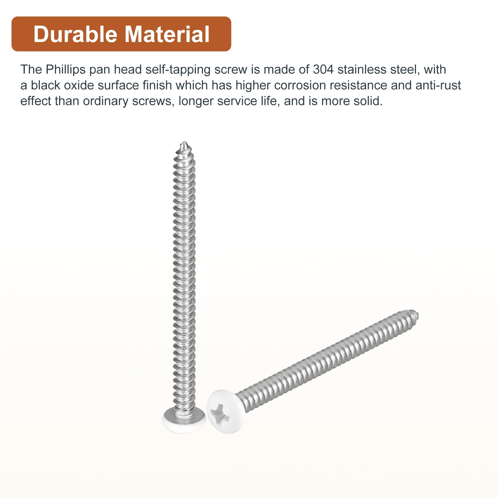DTGN #10x2-1/2" White Screws 100Pack - 304 Stainless Steel Pan Head Phillips Sheet Metal Screw Self-tapping Screw Wood Screws - Image 3