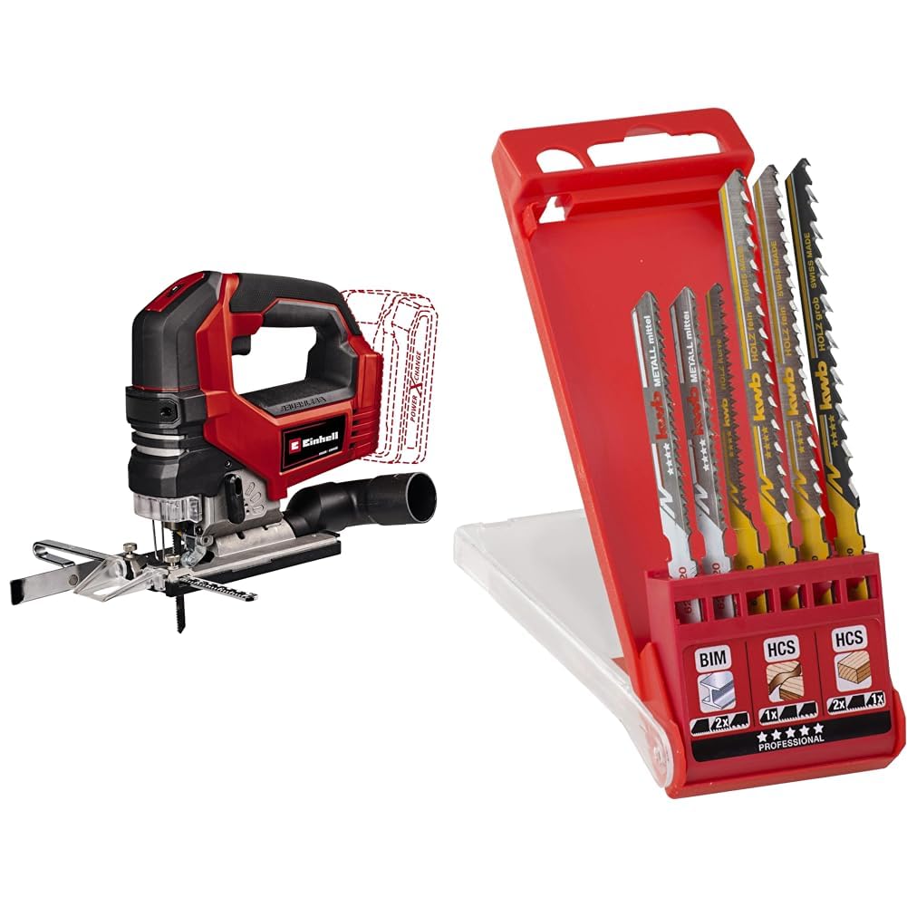 Einhell Professional Akku-Stichsäge TP-JS 18/135 Li BL Power X-Change (18 V, 135 mm Schnitttiefe in Holz, 26 mm Hubhöhe, Brushless, inkl. Sägeblatt, ohne Akku, inkl. Stichsägenblätter-Set)