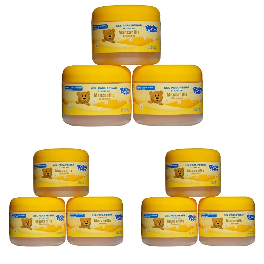 Ricitos de OroChamomile Hair Gel, Alcohol-Free, Hairstyling Product for Daily Use, Gentle Gel with Chamomile Extract for Children, Non-Greasy, 3-Pack of 12.05 Oz, 3 Jars