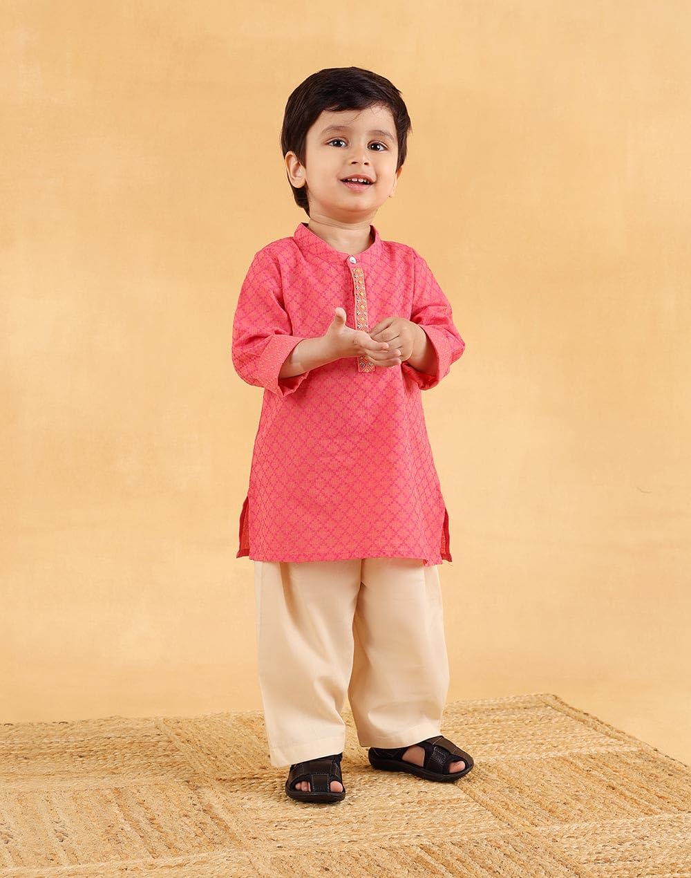 Fabindia Różowy bawełniany zgredek 2 szt. zestaw kurta