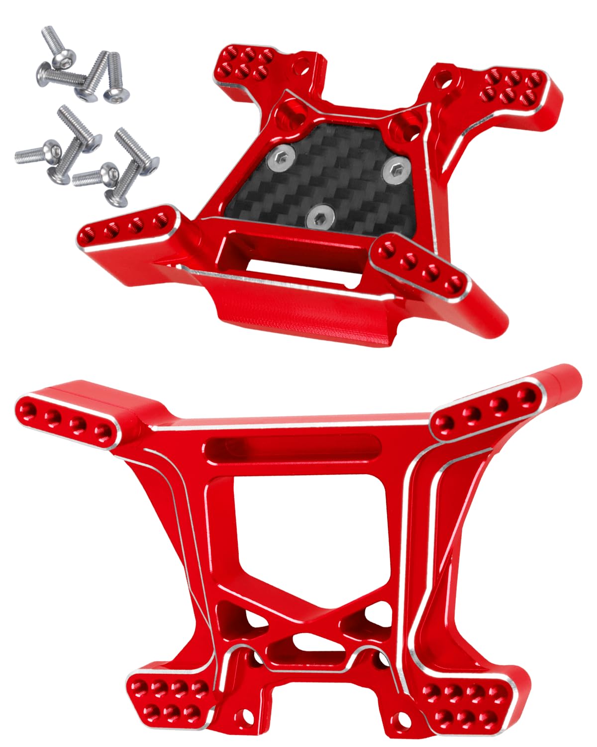 RCHuiWow Upgrades Part for 1/10 Rustler 4WD/4WD(VXL),Alloy Front and Rear RC Shock Towers Hops up,Red