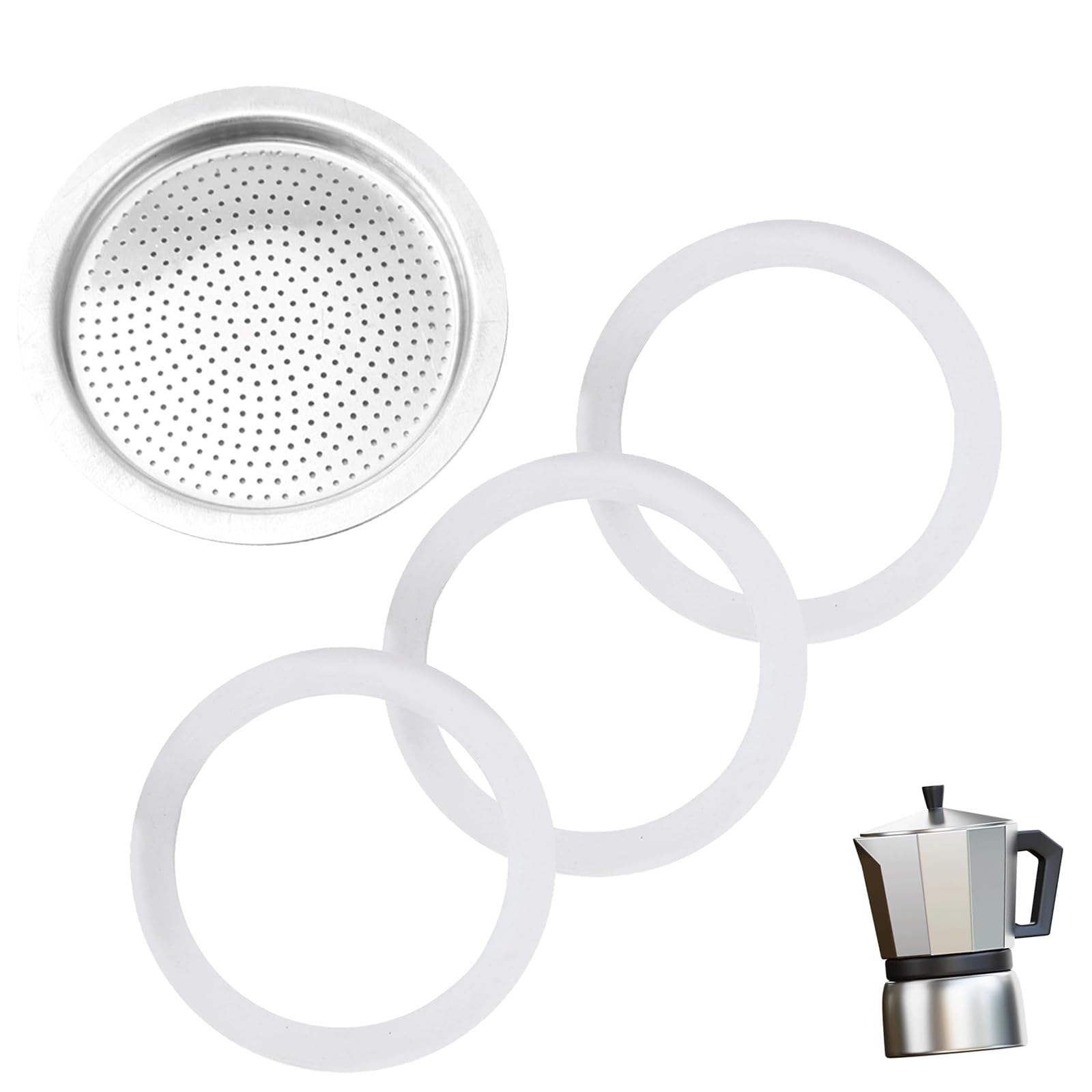 GTYLF 4Pcs Espresso Pots Replacement Set Espresso Coffee Maker Gaskets Rings Replacement Set with Fliter Gaskets Seals