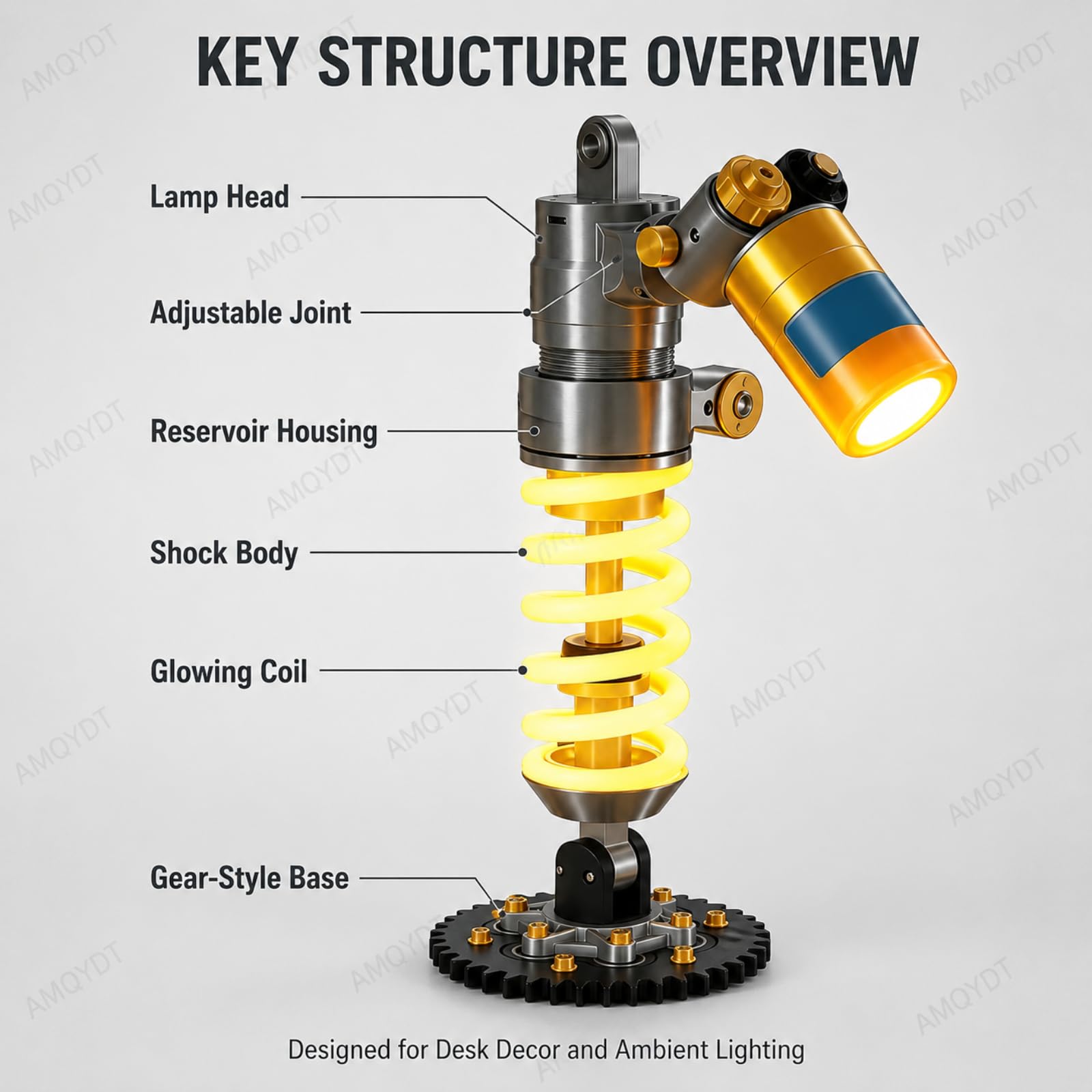 Tischleuchte Mit Stoßdämpfer-Design, Schreibtischlampe Mit Federungsdetail Und Schraubenfeder, Mechanische Tischleuchte Für Werkstatt, Spielzimmer Und Als Geschenk Für Autoliebhaber