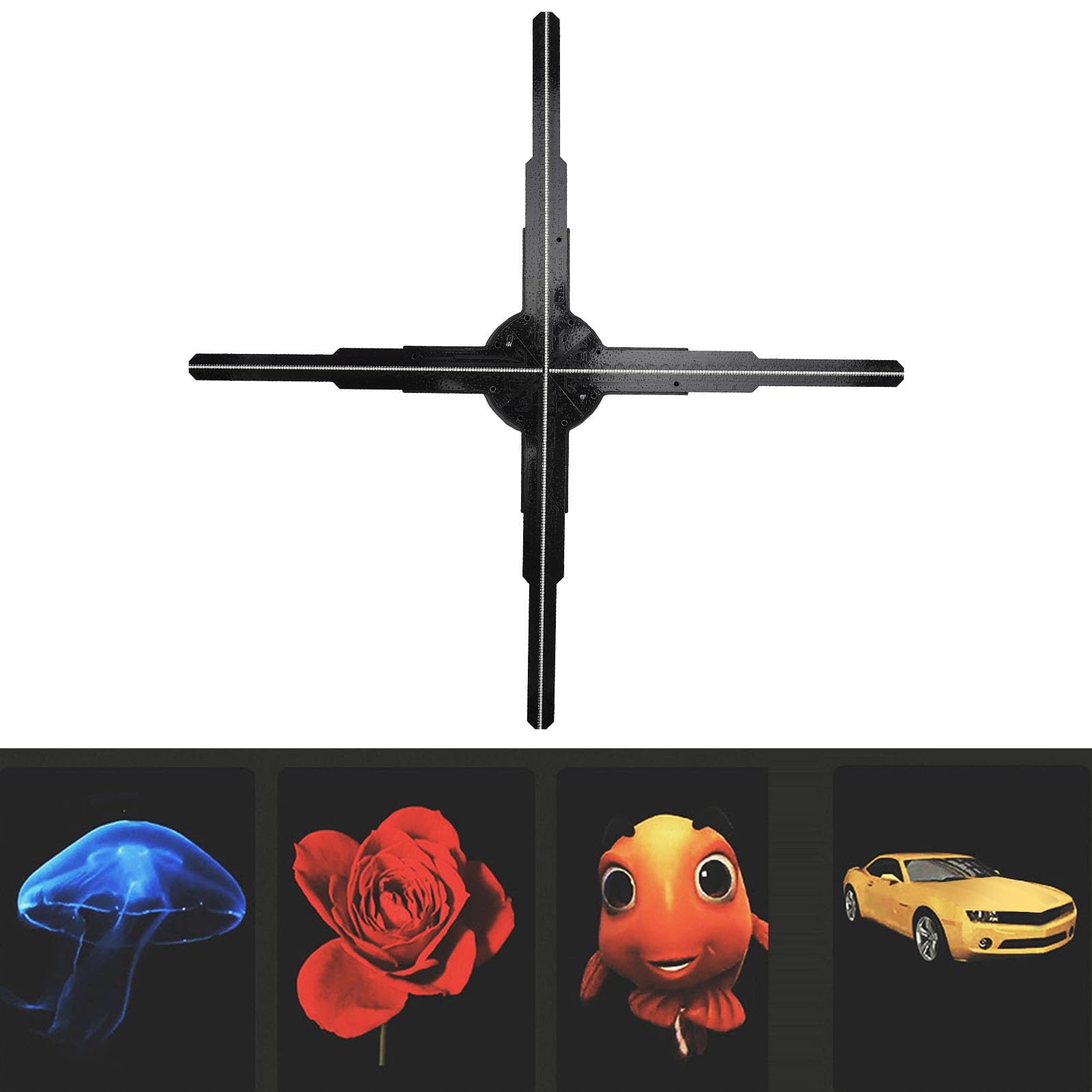 Proiettore Olografico 3D, Display Pubblicitario con Ventola Ologramma 3D da 45 Cm a 4 Lame Integrato da 8 GB, Supporto Proiettore Ologramma App WIFI per Insegne di Negozi (Spina