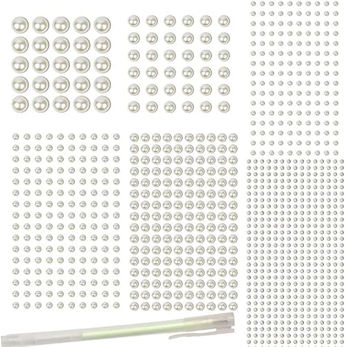 990 calcomanías de perlas autoadhesivas, gemas de péals para cabello, maquillaje, cara, ojos, uñas, manualidades, decoración de 6 hojas, 6 tamaños