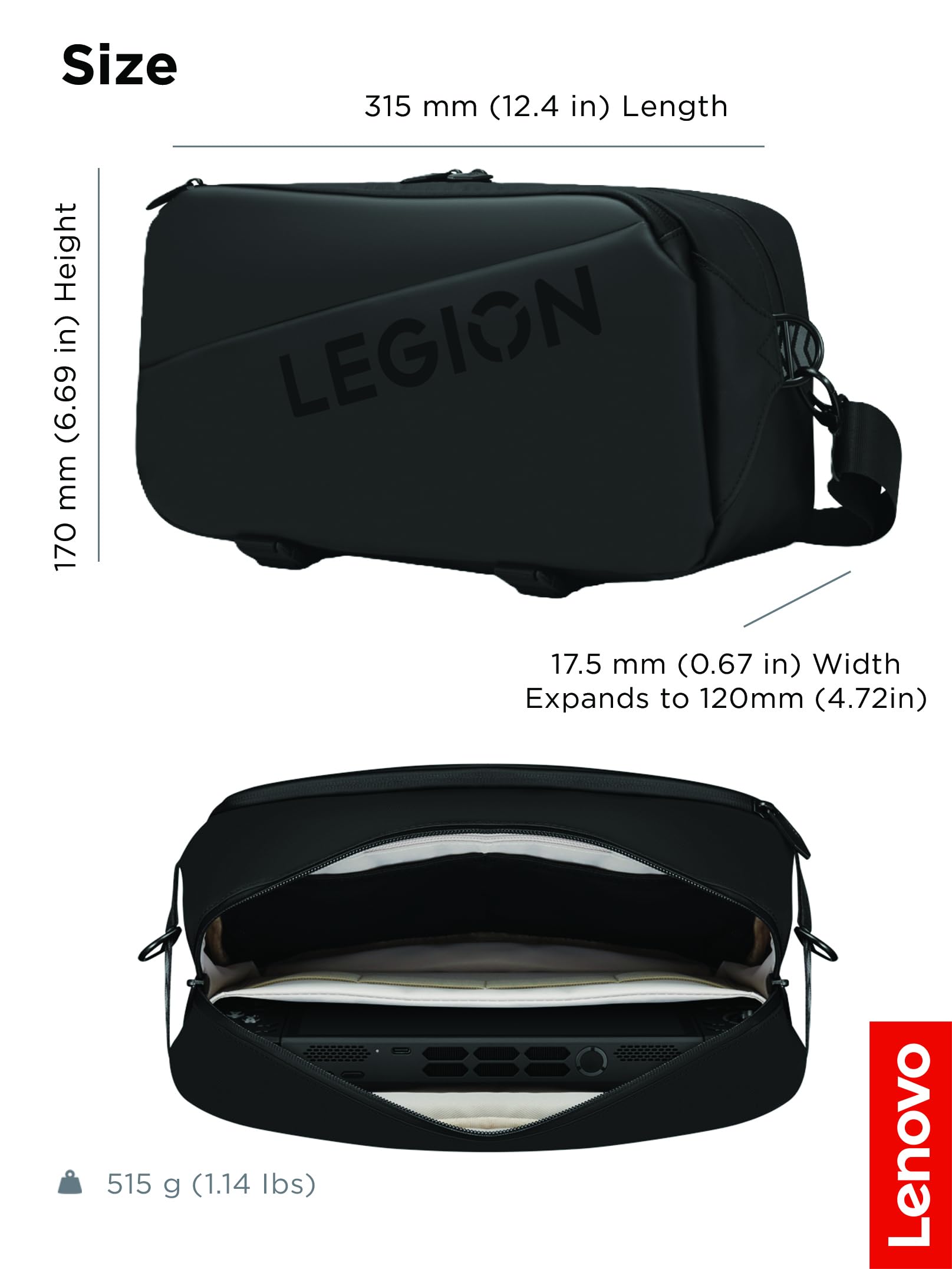 Lenovo Legion torba na ramię, torba do przenoszenia na konsolę do gier Legion Go, wodoodporna, czarna