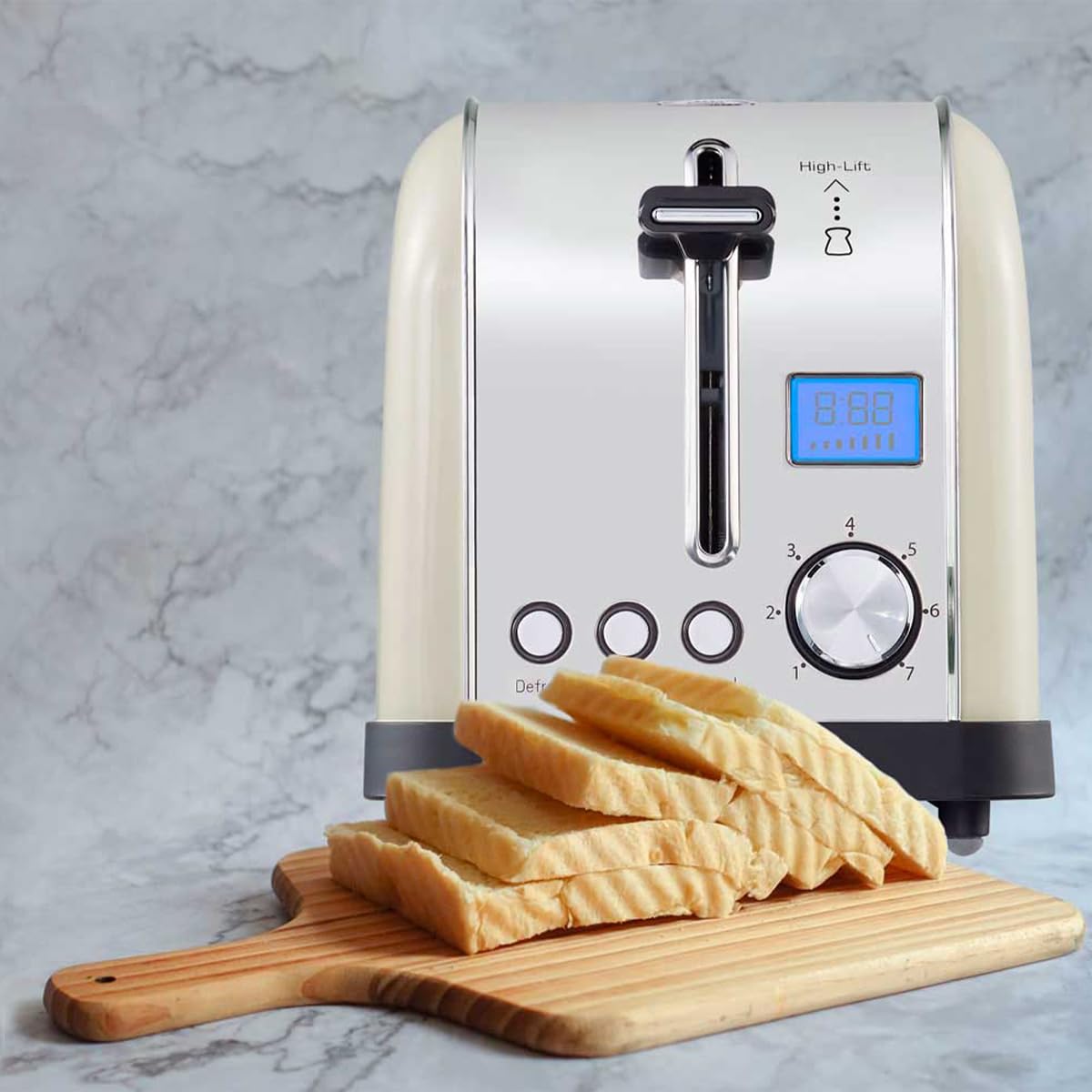 PRIXTON Tostadora Bianca Pro, Tostador con 2 Ranuras para 4 Tostadas, Potencia 1500 W, 7 Niveles de Tostado, Pantalla LCD con Temporizador, Función Descongelar, Recalentar, Acero Inoxidable