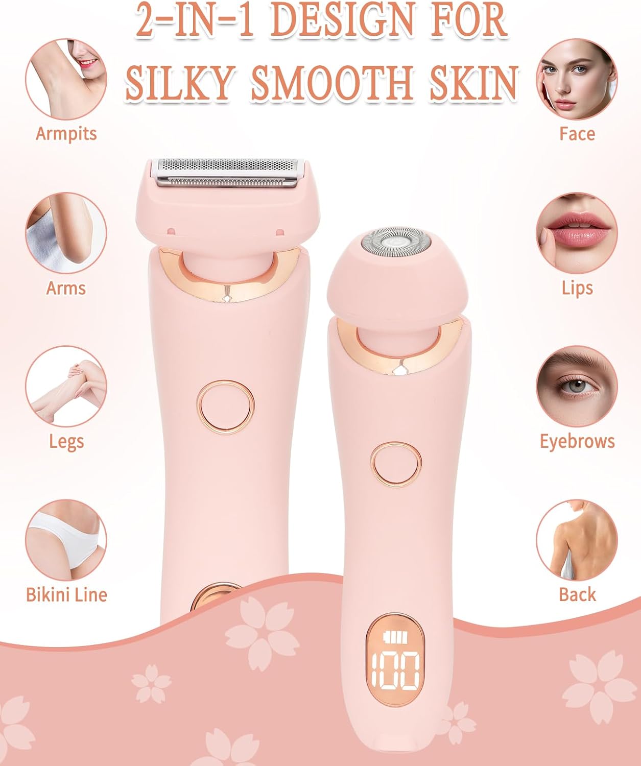 Bikini Trimmer for Women Electric Razors for Women, Double Head Dual Purpose, Waterproof Hair Razor, Ceramic Blade Hair Trimmer Wet & Dry Use, Painless Electric Shaver for Facial and Body (Pink) - Image 2