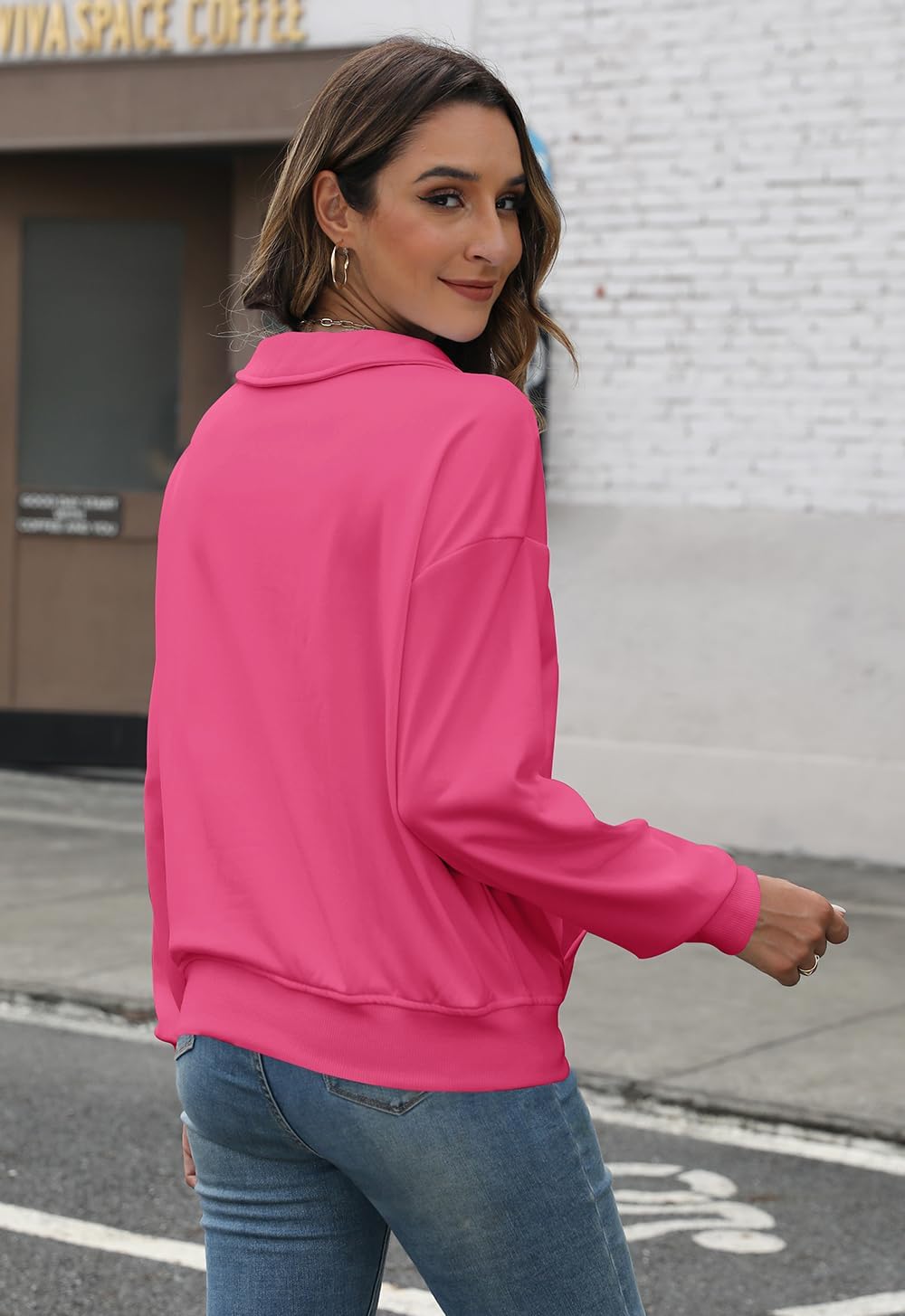 YeGine Womens Sweatshirt Oversized Quarter Zip Pullover Half Zip Long Sleeve Top