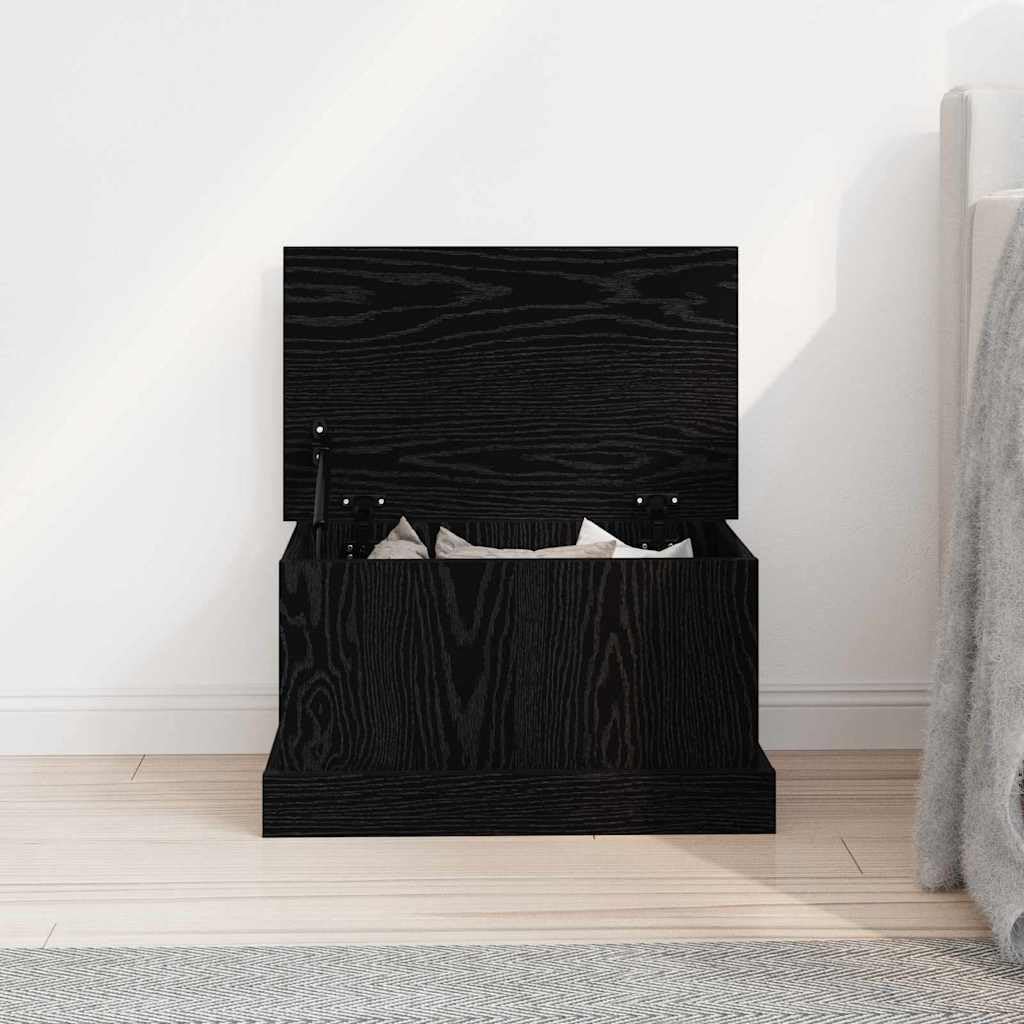 Pudełko do przechowywania, kolor czarny, imitacja dębu, materiał drewnopochodny, 50 x 30 x 28 cm, z pokrywką, praktyczna skrzynka do salonu, sypialni, korytarza, miejsce do przechowywania i