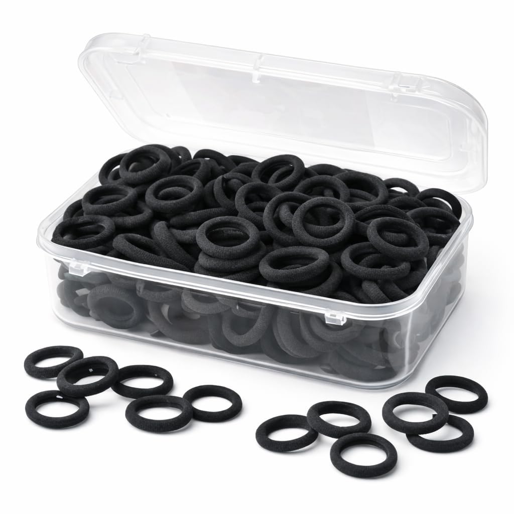 KANPRINCESS Baby Hair Ties for Girls and Kids Soft Premium Cotton Mini Hair Elastic Rubber Bands Stretchable No Damage Non-Slip Small Ponytail Holder Tiny Hairband (black)-image-44