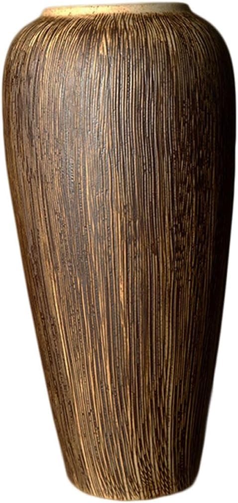 Vase Desktop Vintage Threaded Decorative Countertop Ornament Dried Flower Ceramic(W18 X H34cm)