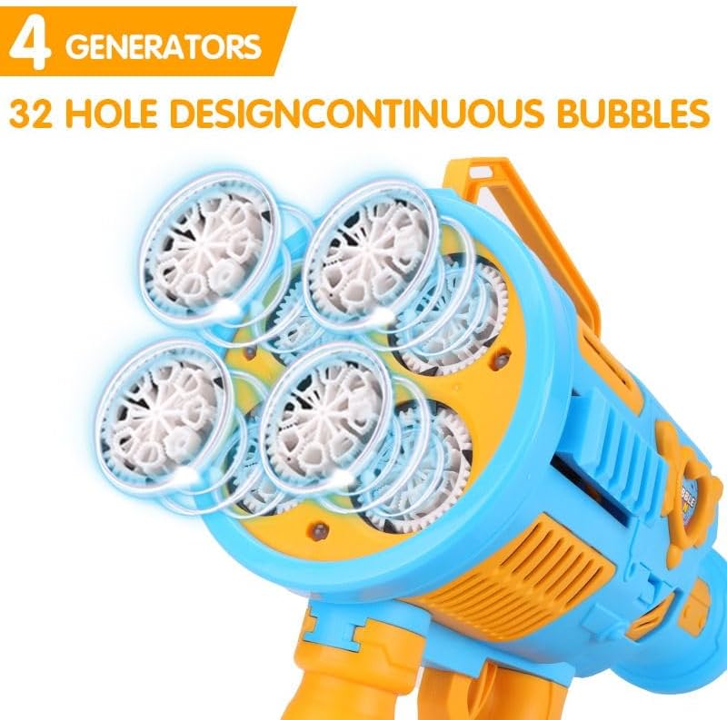 Automatic Bubble Machine Gun Rechargeable Bubble Gun for Kids with 4 Bottles 10 Bags of Refill Solution Lights Electric Bubble Blaster Toys