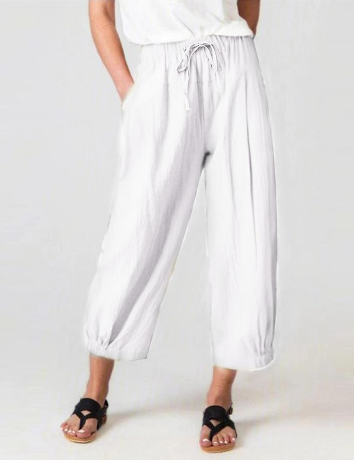 Bozanly Summer Capri Pants for Women Casual Elastic Waist Cotton Linen Comfy Yoga Crop Pants Trousers 2026 - Image 2