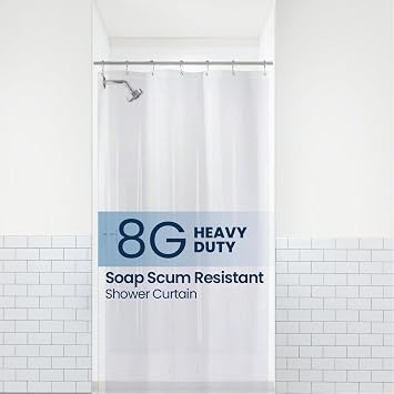 LiBa Bathroom Shower Curtain - Waterproof Plastic Shower Curtain Premium PEVA Non-Toxic with Rust Proof Grommets Clear 8G Hea