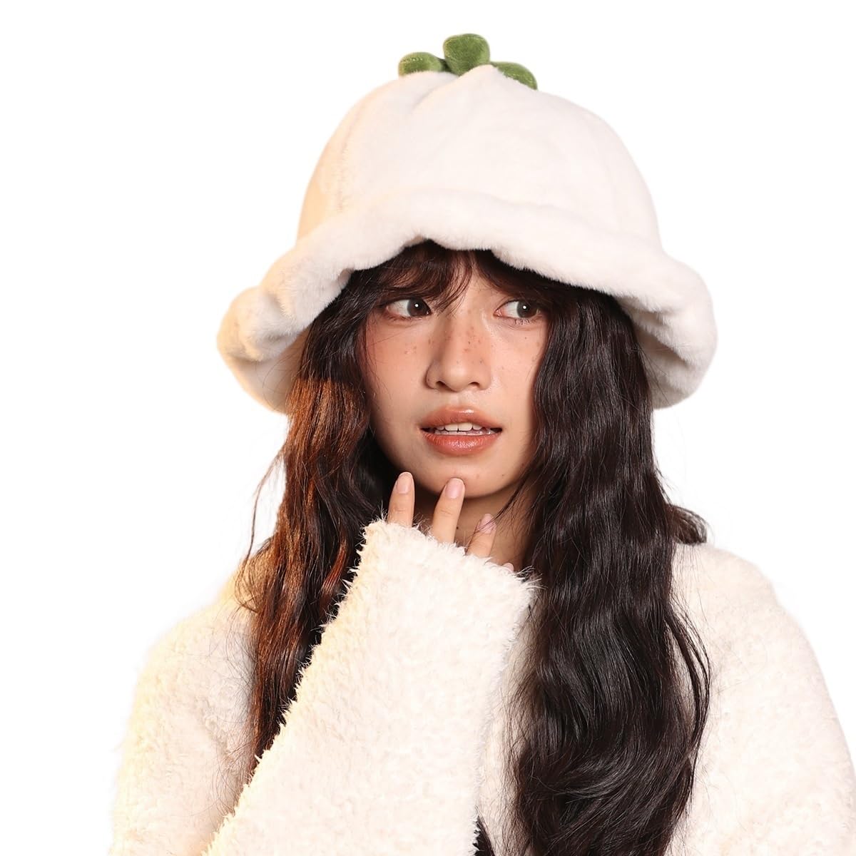 Chapeau de citrouille blanc en peluche pour vos sorties d'hiver