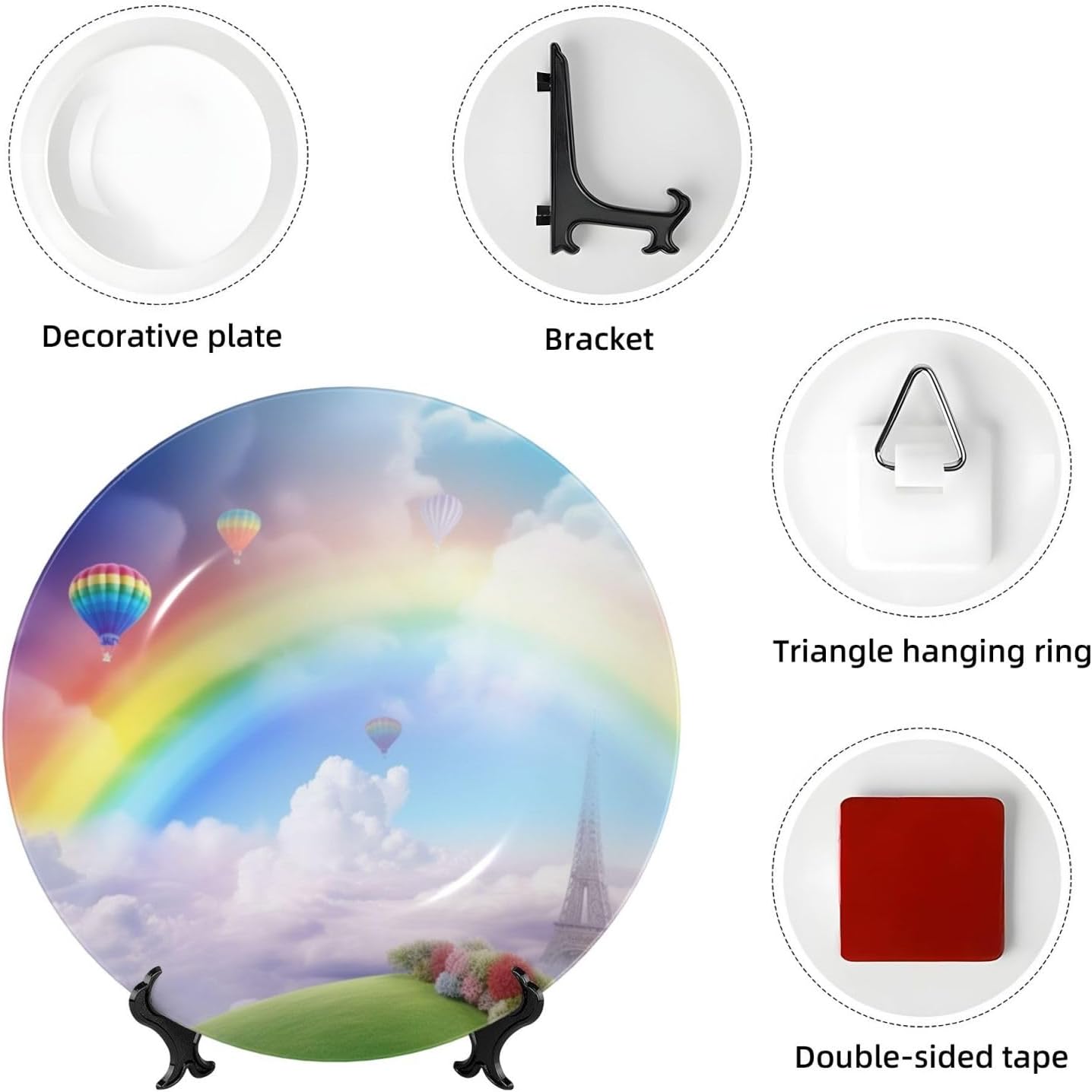 ドリーミーレインボーボーンチャイナ装飾プレート 写真付き パーソナライズド磁器ディナープレート ディスプレイスタンド付き セラミック