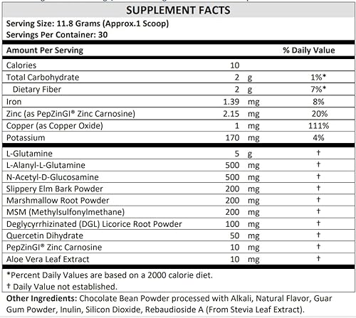 Terra Origin TEO00766 Healthy Gut Chocolate | 30-Servings With L-Glutamine, Zinc, Glucosamine, Slippery Elm Bark, Marshmallow Root And More! thumb #2