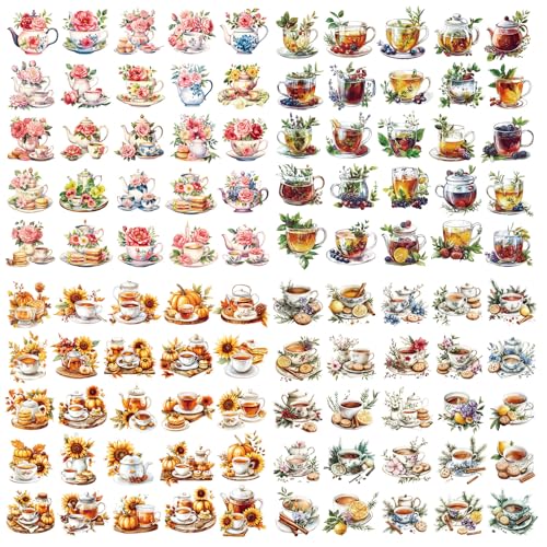 Humyoun 300 Pcs Vintage Tea Cup Stickers, Mini Decoration Waterproof