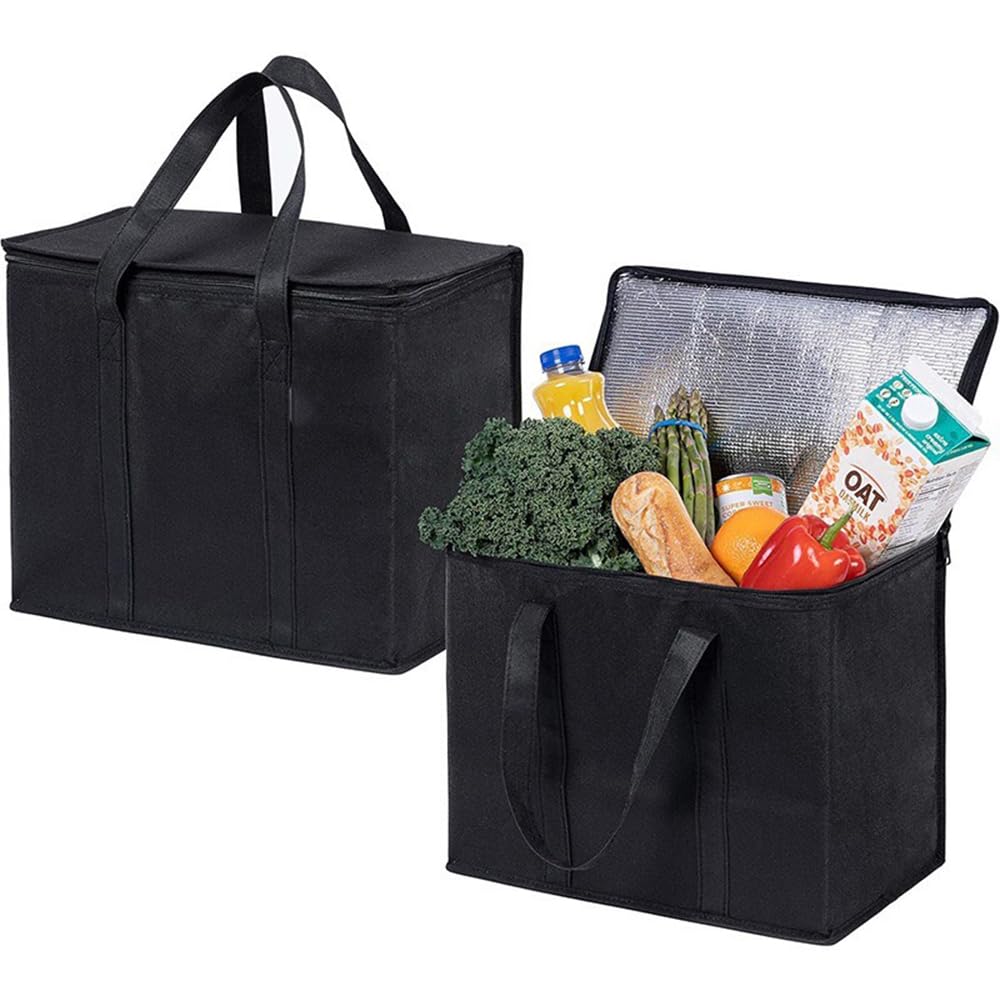 2 Pack Thermal Cool Cooler Bag,43L Large Cool Bag Thermal Food Delivery Bag, Insulated Picnic Lunch Bag,Durable Handles,Dual Tab Zips,Lid,Foldable,reusable,for Grocery,Camping,BBQ,Shopping,Travel