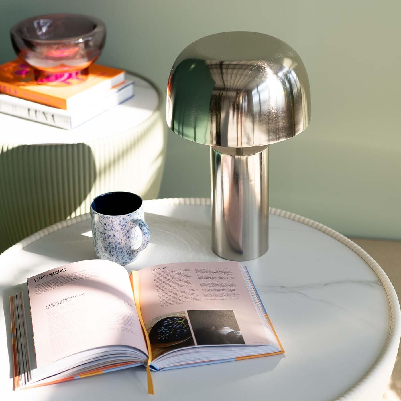 Kare Design Lámpara de Mesa Loungy Cromo, Plata, Metal, Redonda Moderna, Altura 38cm, Luz Decorativa, Decoración para Sala de Estar, sin Bombilla Incluida