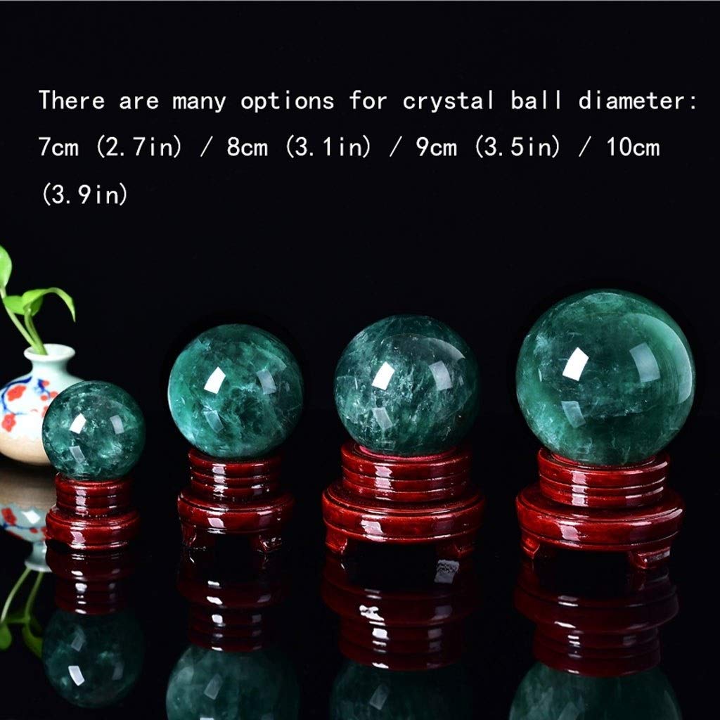 bola de cristal (en la magia occidental) Cristal verde natural Meditación adivinación esfera de cristal soporte de la bola con la madera, de 3,1 pulgadas (80 mm) Diámetro bola de cristal(10cm)
