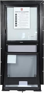 18" x 24" Vinyl Single Hung Window with Tilt,Household Windows with Double-Pane Tempered Glass and Screen, Windproof Shed Windows for House, Mobile Home,Basement,Playhouse (Black)
