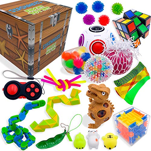 Sensory Fidget Toys Set - 25 Pack - Stress Relief and Anti Anxiety Toys for Kids - Cool Fidget Packs with Stress Balls, Fidget Cube, & More for Party Favors, Prizes, Travel, & Pinata Stuffers