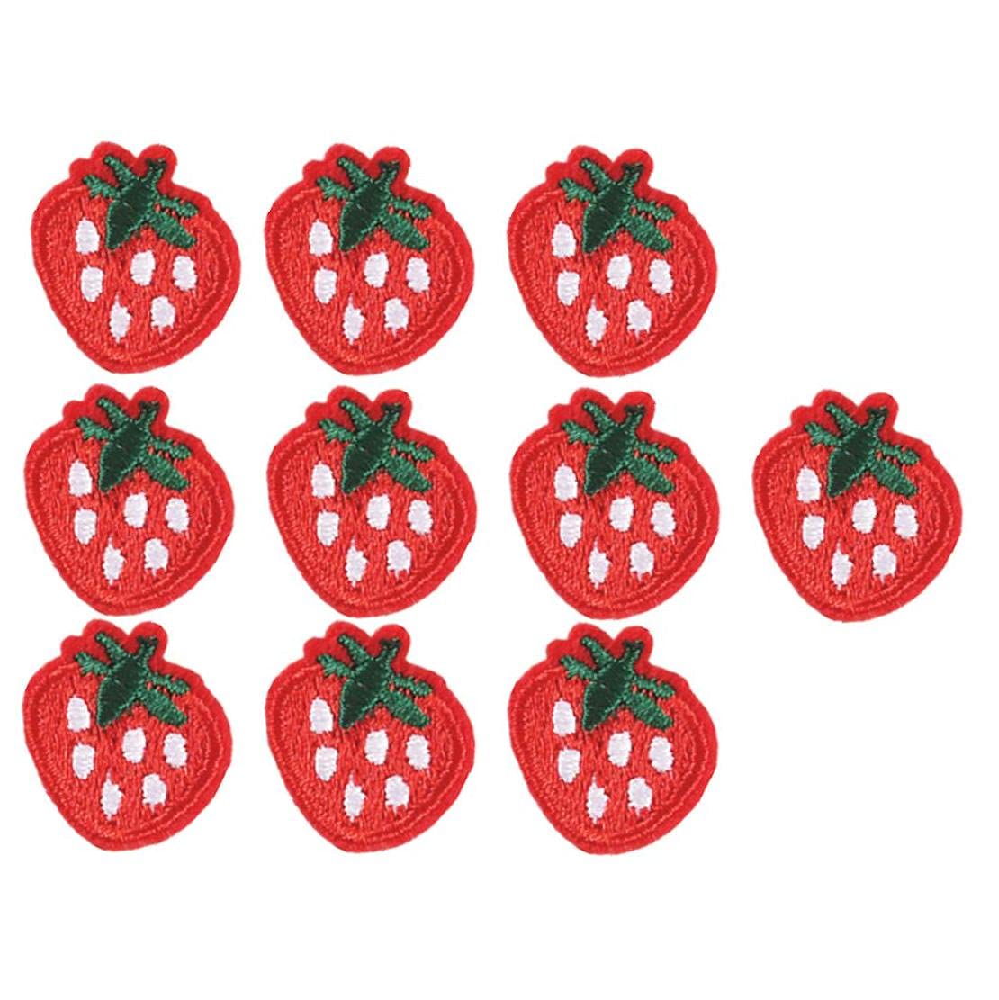 Pinicecore Red 10Pcs Embroide Sewing Iron On Strawberry Patches Plants Badge For Bag Hat Appliques Diy Sticker Cute Decoration,