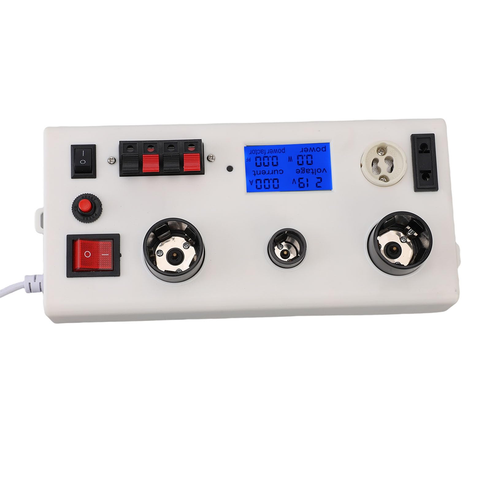 SEAFRONT Tester di Potenza della Lampadina a LED Tester di Potenza di Tensione di Corrente Multifunzionale PF con Doppio Interruttore di Controllo per E27 E14 GU10 Test Presa (Spina UE 85-265 V)