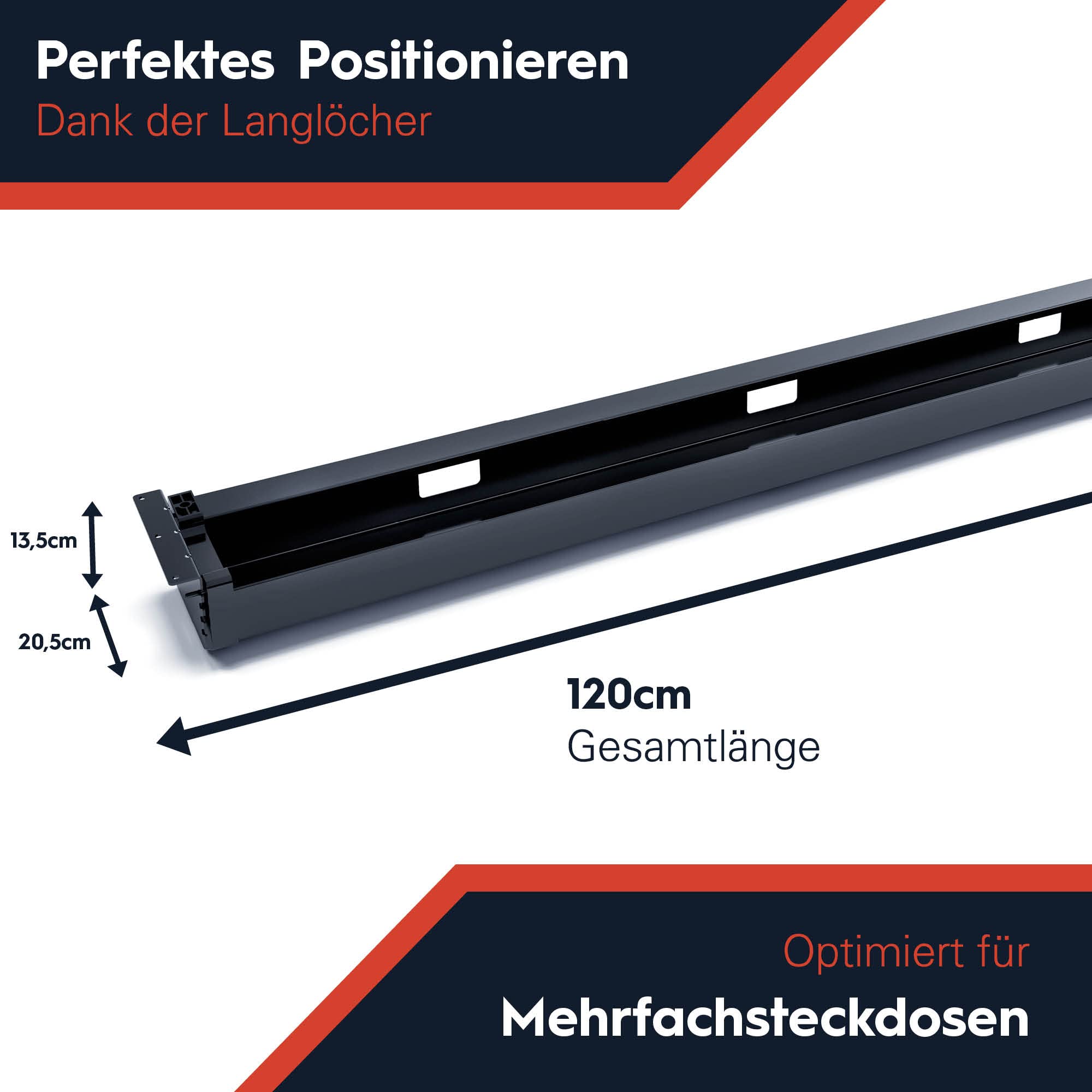 Premium Kabelwanne 120cm, abklappbar | Der Kabelkanal für effektives Kabelmanagement am Schreibtisch für Dein Büro | Kabelhalter (weiß)