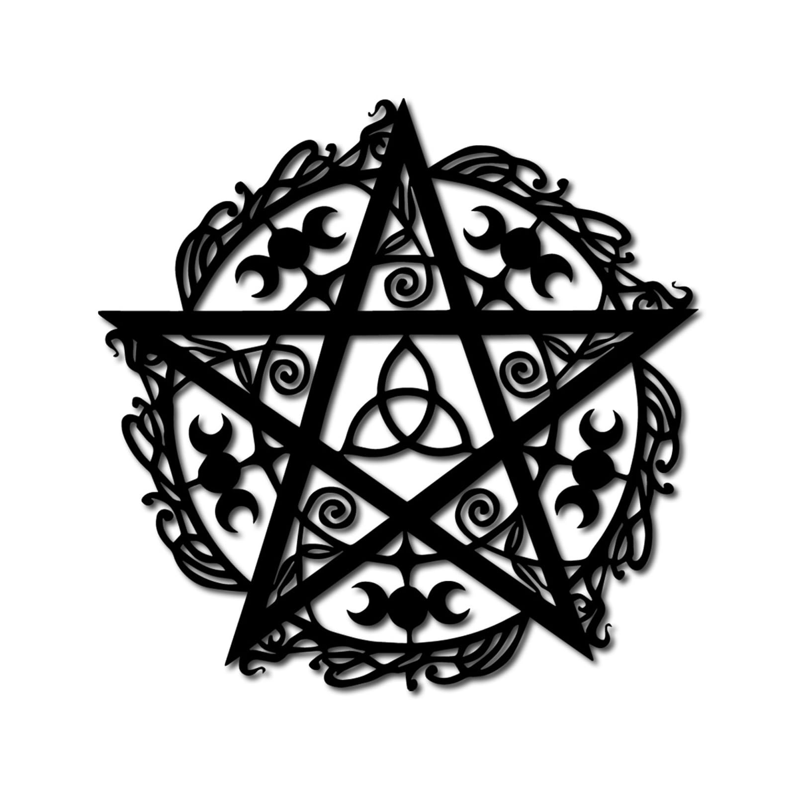 ZGSYH Pentagram Metal Decor,New Pentagram Triple Moon Metal Wall Art,Black Metal Wall Hanging Decor for Bedroom Living Room Office Kitchen Christmas Wall Decoration