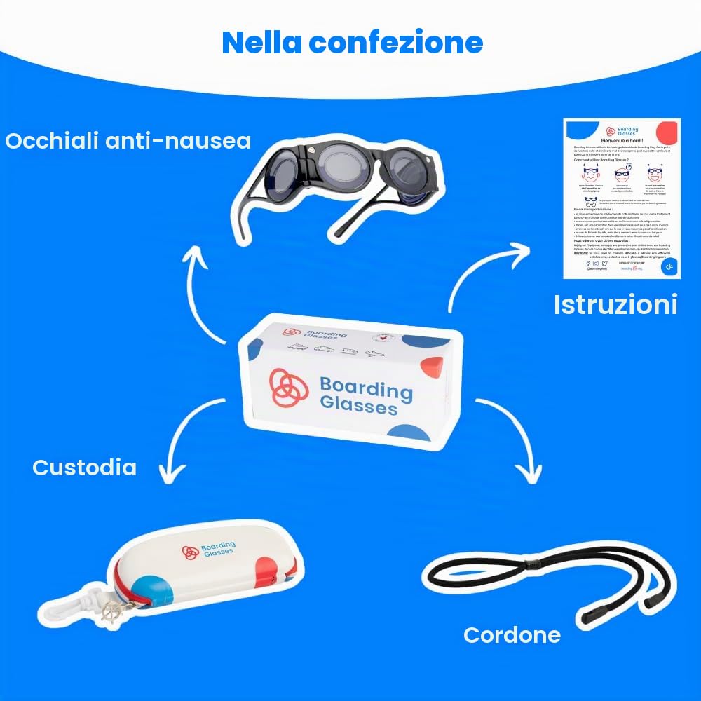 Boarding Glasses - Occhiali Anti-Cinetosi - Technologia Originale Mal d'Auto e Mal di Mare - Efficace in Pochi Minuti - 100% Naturale…