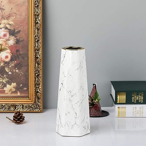 Miniatura 7 de Florero de cerámica con acabado de oro blanco de 12 pulgadas, jarrón para decoración del hogar y centros de mesa, regalo ideal para amigos y
