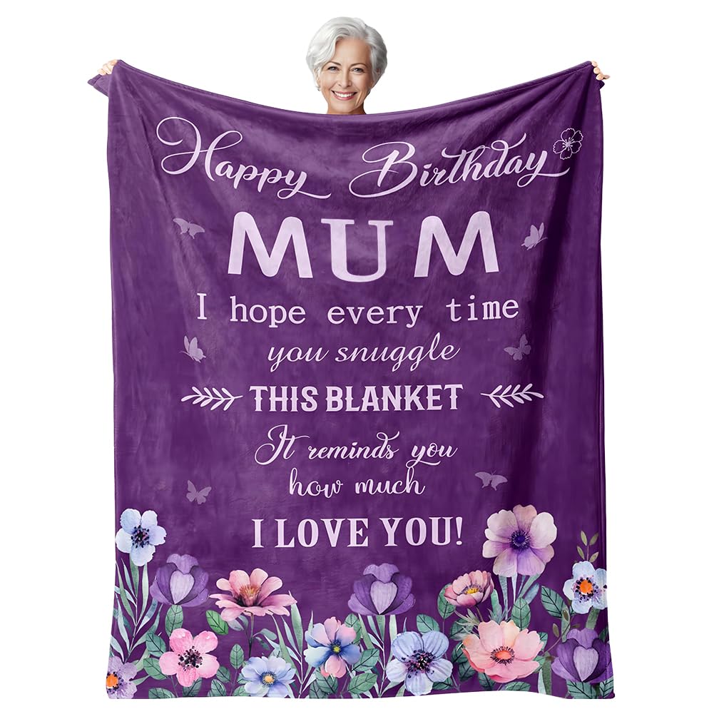 ZappelStift Mum Gifts，Mum Birthday Gifts，Gifts for Mum, Mum Blanket from Daughter Son, Soft Cute Fluffy Blanket Presents for Mum from Daughter Son for Mummy with Floral Print (100x130cm)