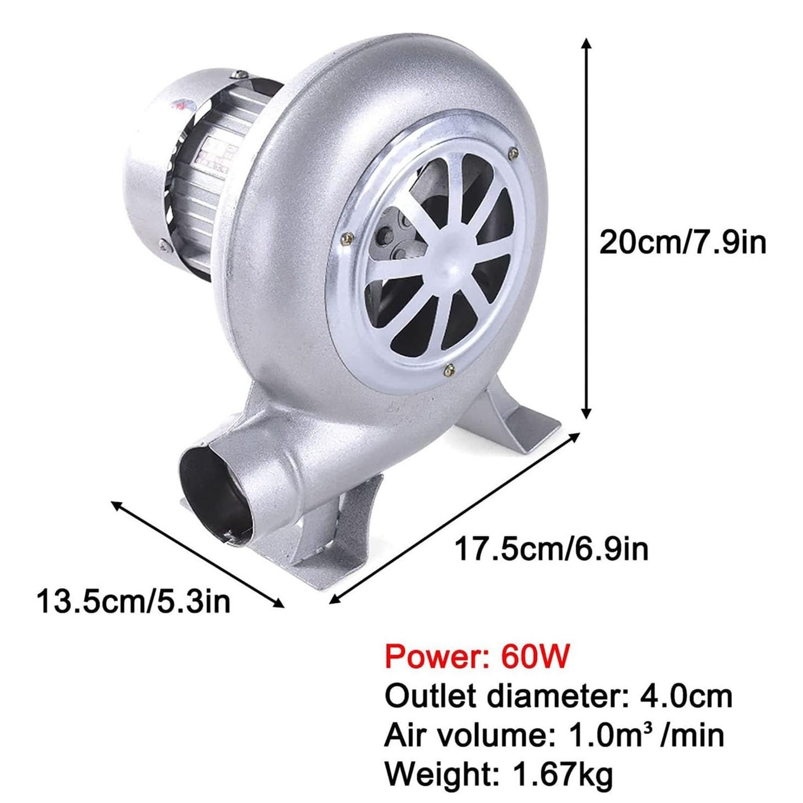 Soplador De Aire Eléctrico Centrífugo - Turbina Soplador De Castillos Hinchables, Parrilla del Encendedor del Carbón De La Fan, Excitador De Llama De Arranque De Fuego De Parrilla(60W)