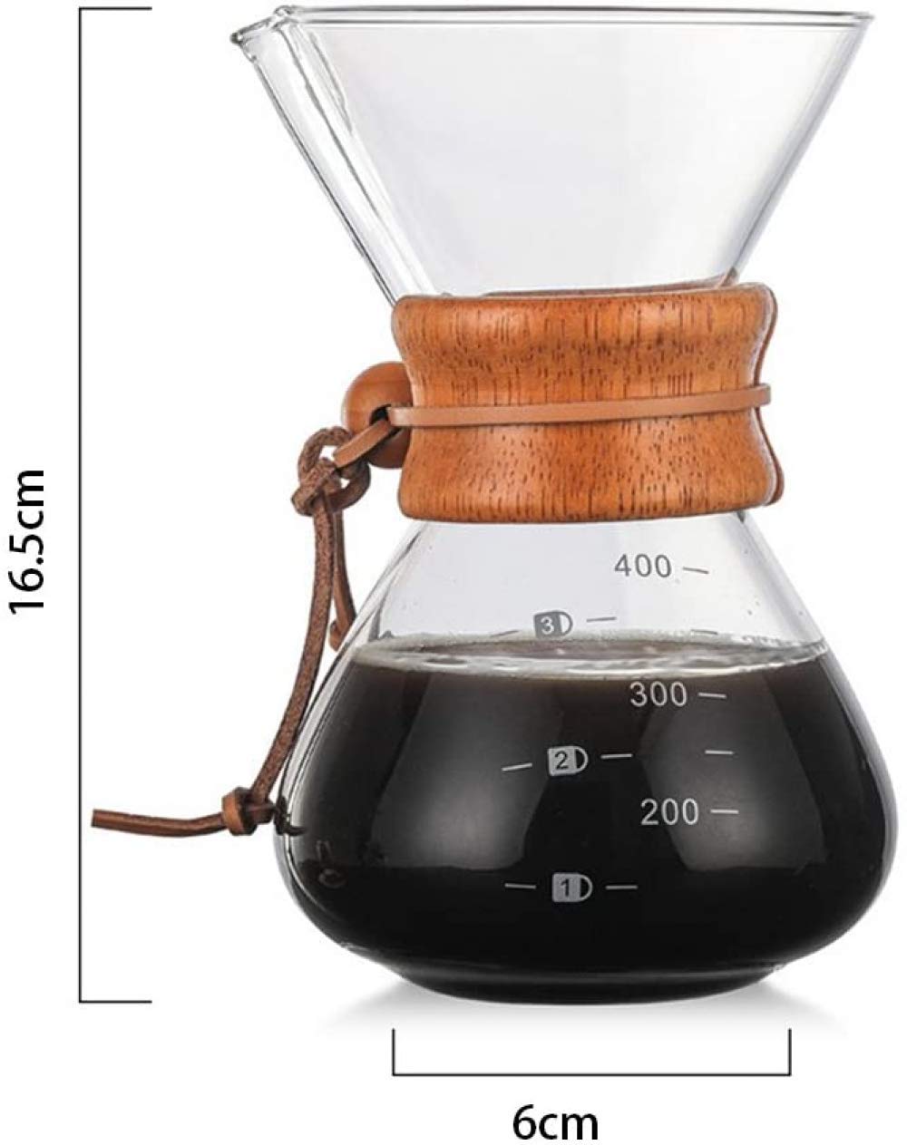 Pour Over Coffee Maker - Cafetera Clásica De Goteo Manual para Filtro De Papel - Taza De Café De Vidrio De Borosilicato De 400 Ml