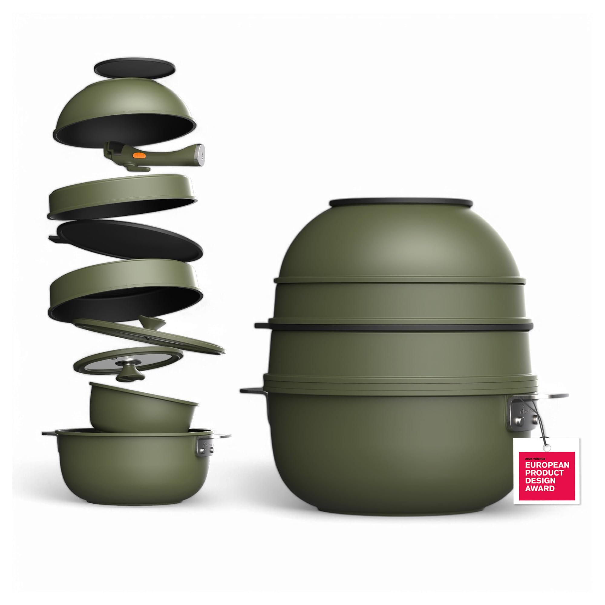 MasterPRO SHARE & PLAY | Ensemble de 10 ustensiles de cuisine empilables | Manche amovible | Peu encombrant | Fonte d'aluminium | Revêtement antiadhésif CERATECH