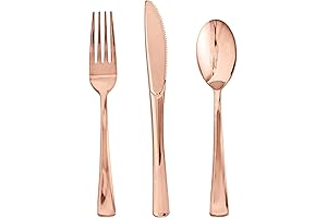 FOCUSLINE Rose Gold Disposable Plastic Cutlery Set