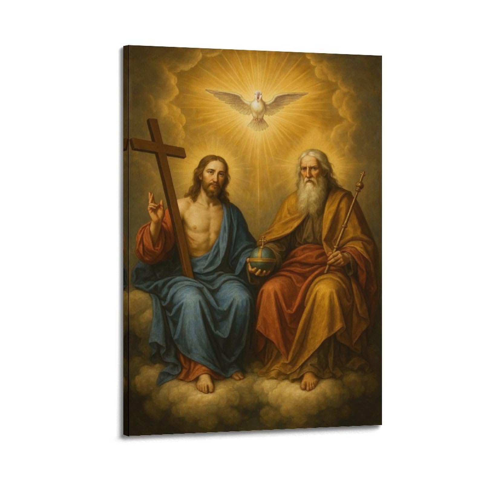 ZHOUKEG Religious Icon of Holy Trinity with Holy Spirit Dove Artistic Wall Mural Modern Hanging Decor Poster08x12inch(20x30cm)